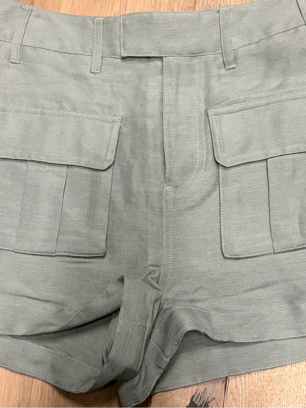L'Academie Light Sage Green High-Waist Shorts